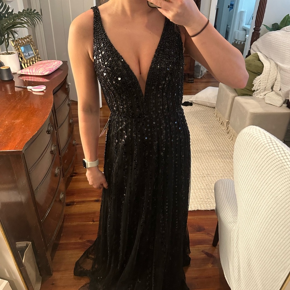 Elegant Black Sequin Evening Gown